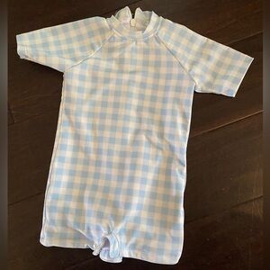 Ollie’s Day Baby Boy Swimsuit Rash Guard Infant 6-12 Blue Gingham
